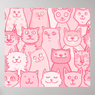 Poster Chats Roses, Motif Adorable Sans Seamless.