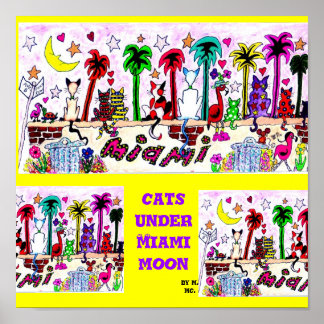 Poster Chats sous Miami Moon