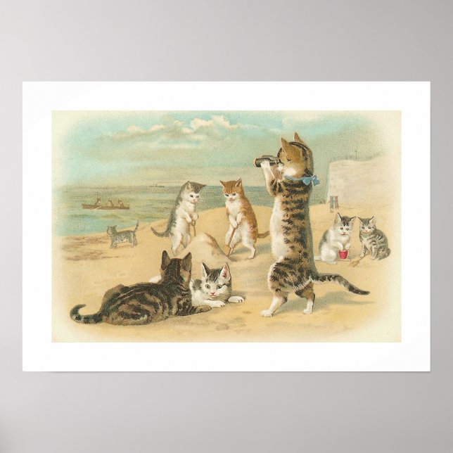 Poster "Chats sur la plage" Vintage (Devant)