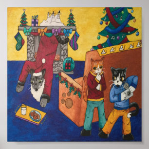 Poster Chats surprise Père Noël de Noël