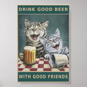 Poster Chats vintages et bière