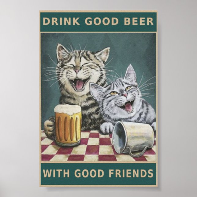 Poster Chats vintages et bière (Devant)