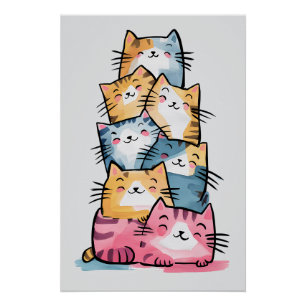 Poster Chats Whimsical Watercolor Moderne