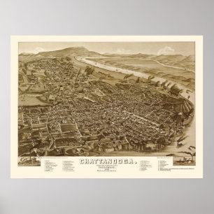 Poster Chattanooga, carte panoramique de TN - 1886