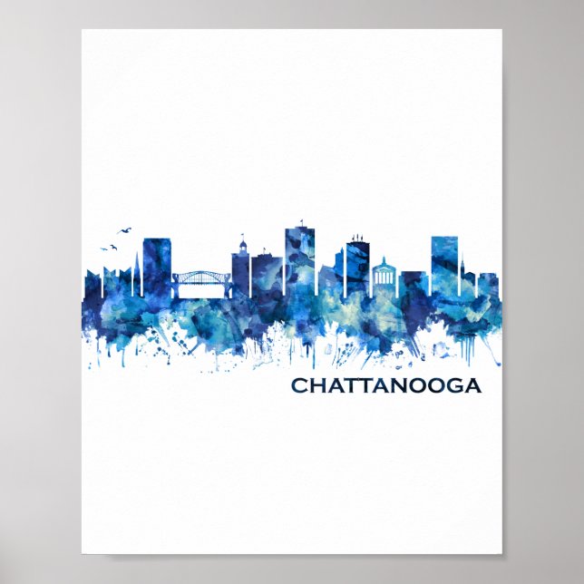 Poster Chattanooga Tennessee Skyline Blue (Devant)