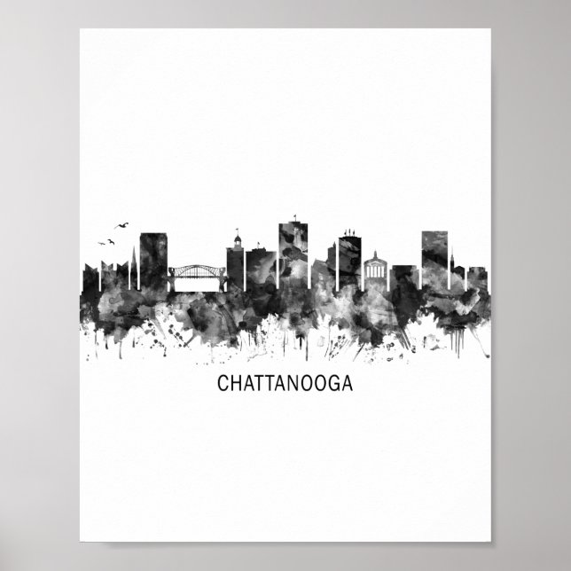 Poster Chattanooga Tennessee Skyline BW (Devant)