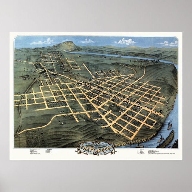 Poster Chattanooga, TN Carte panoramique - 1871 (Devant)