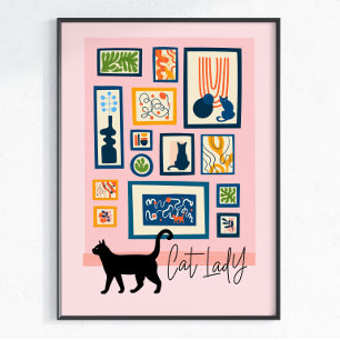 Poster Chatte Coloré Décor Moderne Amateur de Chats Rose
