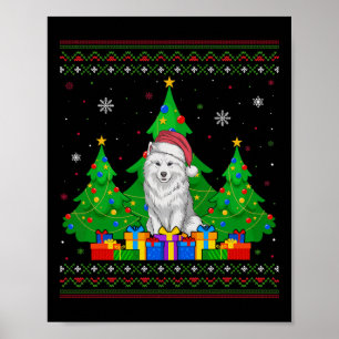 Poster Chaud moche arbre de Noël Santa Hat Samoyed Chien
