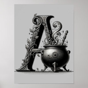 Poster Chaudière de sorcière Lettre de sorcière A initial