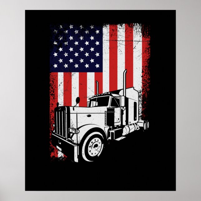 Poster Chauffeur de camion American Flag Trucker cadeau (Devant)