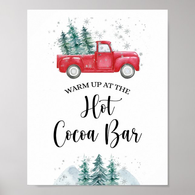 Poster Chauffez-vous au Hot Cocoa Bar Sign Red Xmas Truck (Devant)