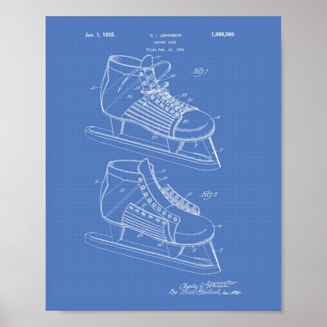 Poster Chaussure de hockey 1934 Art breveté - Plan direct (Devant)