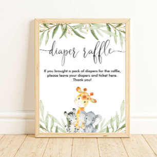 Poster Chaussure de tombola joli safari animaux verdure