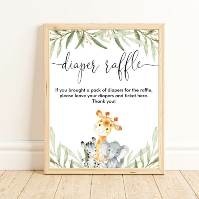 Poster Chaussure de tombola joli safari animaux verdure (Créateur téléchargé)