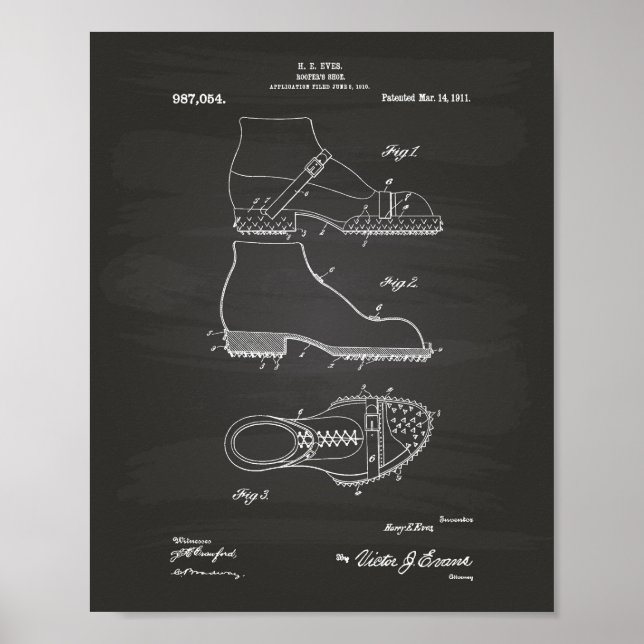 Poster Chaussure Roofer 1911 Brevet Art Chalkboard (Devant)