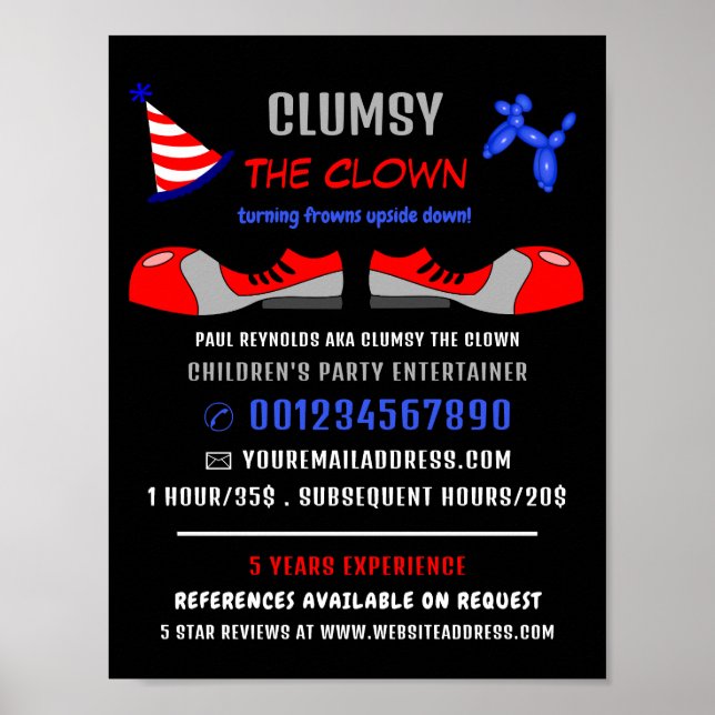 Poster Chaussures Clown, Entertainer pour enfants, Public (Devant)