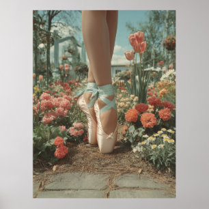 Poster Chaussures de ballet sur pointes dans un jardin fl