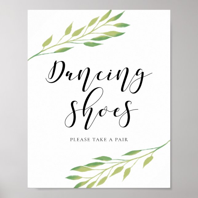 Poster Chaussures de danse Aquarelle verte feuille signe  (Devant)