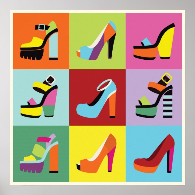 Poster Chaussures pop art coloré féminin (Devant)