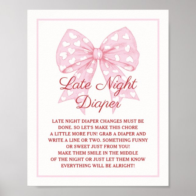 Poster Chauve-Baby shower Rose Bow  de nuit (Devant)