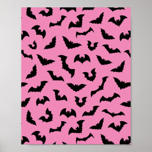Poster Chauve-souris rose pastel motif halloween