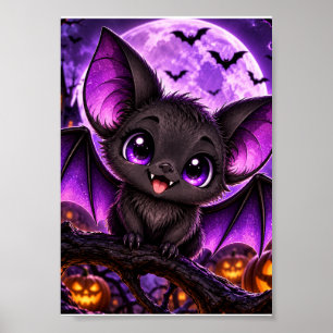 Poster Chauve-souris violette gothique mignonne Halloween