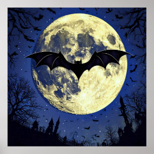 Poster Chauve-souris volant dans un ciel éclairé par la l