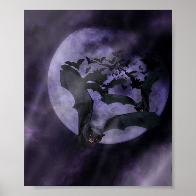 Poster Chauves-souris d'Halloween dans une nuit de Pleine (Devant)