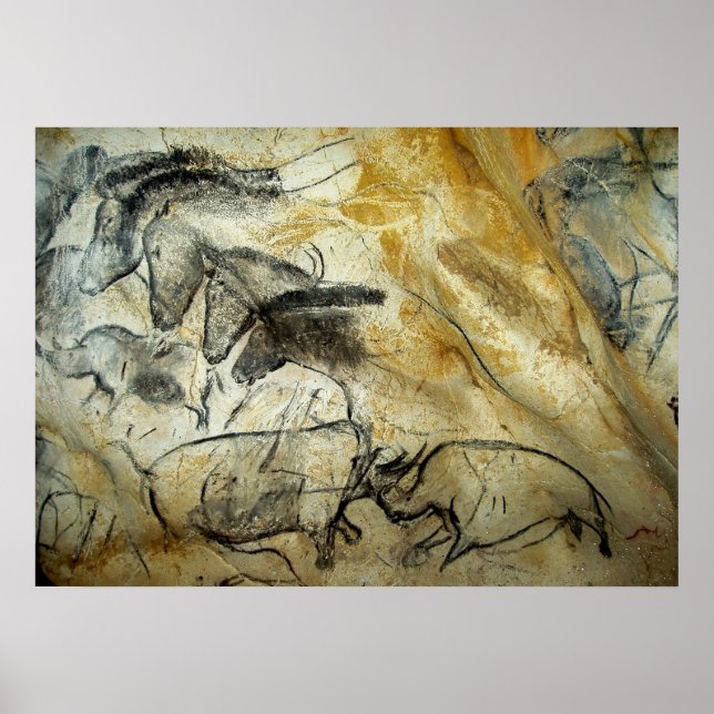 Poster Chauvet Cave Horses et autres peintures de la faun (Devant)