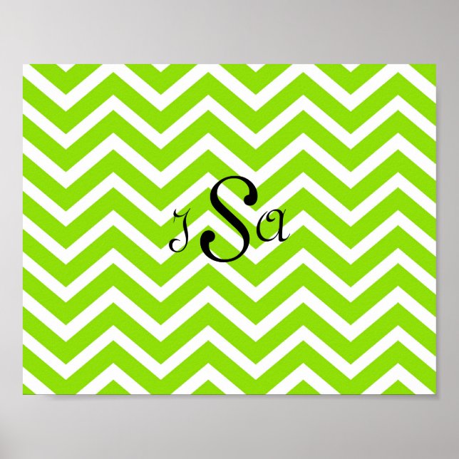 Poster Chaux vert et blanc Chevron Monogram Wall Art (Devant)