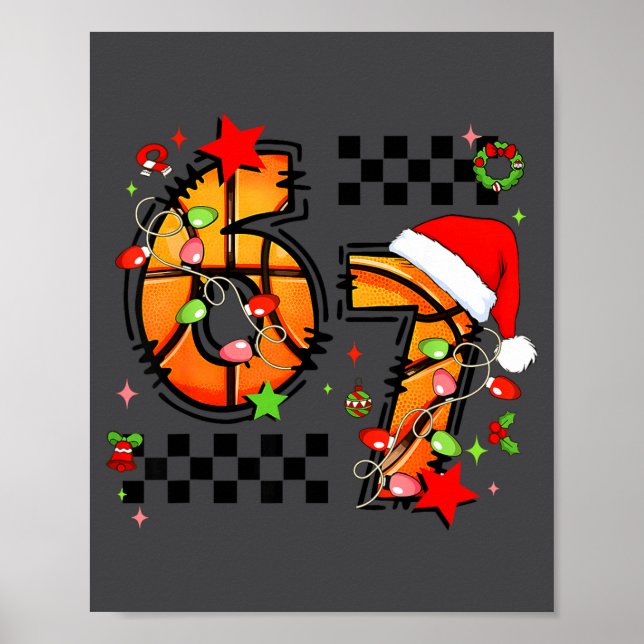 Poster Checkered 67 Basketball Santa Hat Christmas Six Se (Devant)