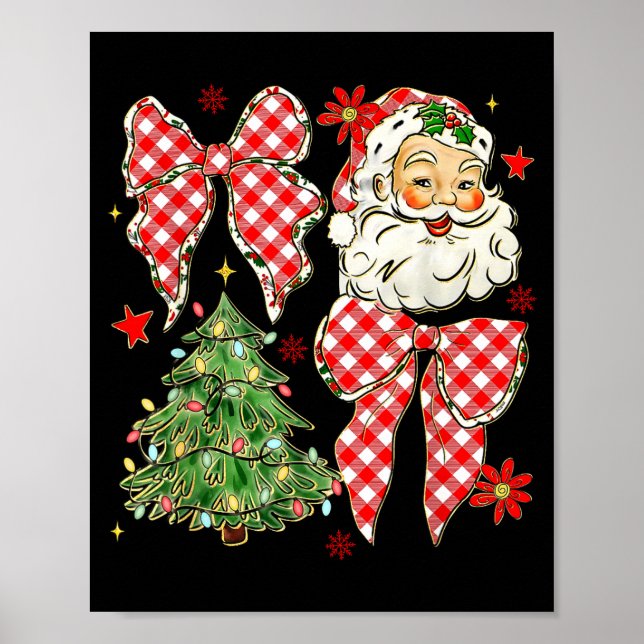 Poster Checkered Coquette Bow Santa Claus Christmas Holid (Devant)