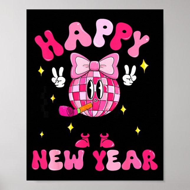 Poster Checkered Happy New Year 2026 Disco Ball New Year  (Devant)