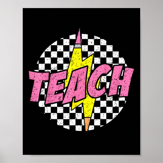 Poster Checkered Teach Pencil Lightning Bolt Back To Scho (Devant)