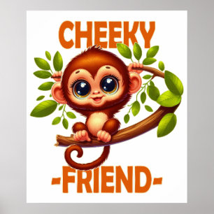 Poster Cheeky Friend pun Cute Baby Monkey sur dessin anim