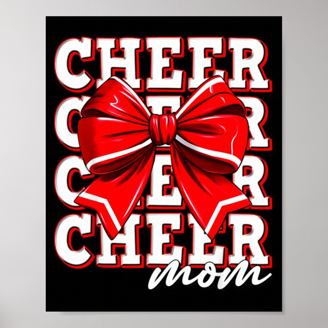 Poster Cheer Mom Cheerleader Bow Biggest Fan Red Team  (Devant)