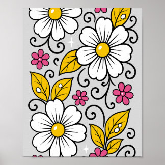 Poster Cheerful Floral Pattern with Bold Outlines