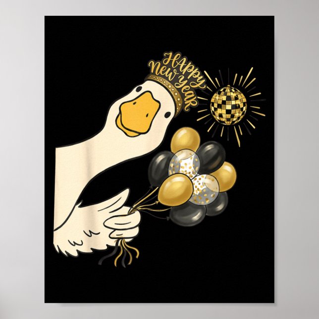 Poster Cheers Happy New Year 2026 Goose With Balloon Disc (Devant)