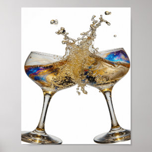 Poster CHEERS TO GOOD HEALTH Texte 3D en Argent Ludique