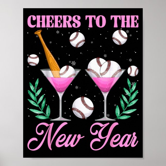 Poster Cheers To The New Year Champagne Gl &amp; Baseball (Devant)