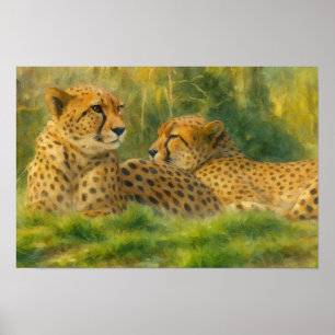 Poster Cheetah Companions - Serene Wildlife Watercolor