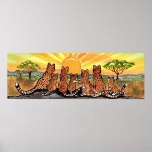 Poster Cheetah Family Cub Afrique Serengeti Sunrise Poste