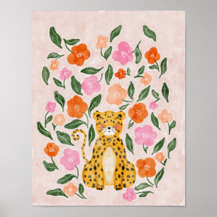 Poster Cheetah floral adorable : Aquarelle de charme
