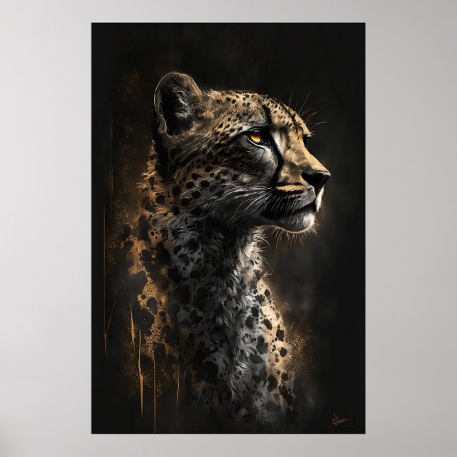 Poster Cheetah Portrait Animal Nature Faune Art Esprit (Devant)