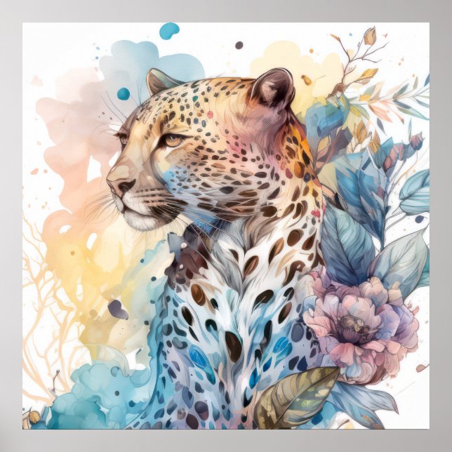 Poster Cheetah Portrait Animal Peinture Faune En Plein Ai (Devant)