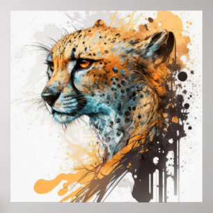 Poster Cheetah Portrait Animal Peinture Faune Extérieur