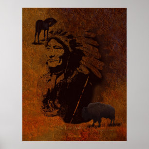 Poster Chef amérindien, Buffalo & Pinto Horse Art
