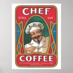 Poster Chef café vintage Art nouveau cuisine