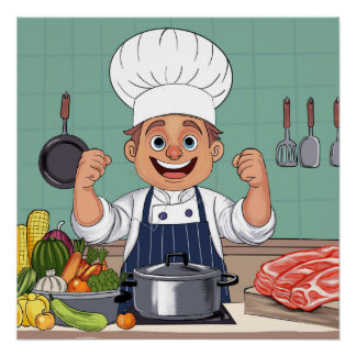Poster Chef cartoon procreate hand drawing 